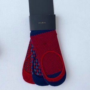 Zara Men's 3-Pack No Show Socks Navy / Red